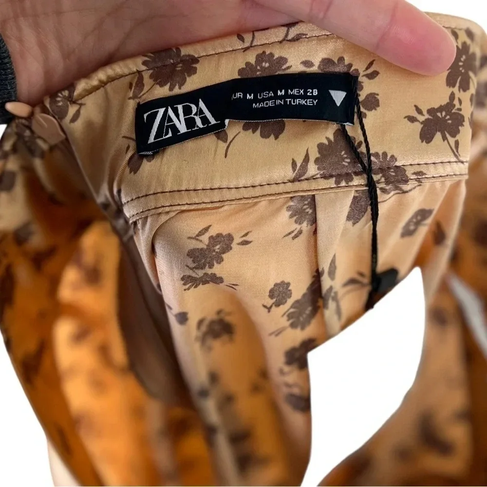 Zara • Floral Satin Matching Crop Blouse & Midi Skirt Set